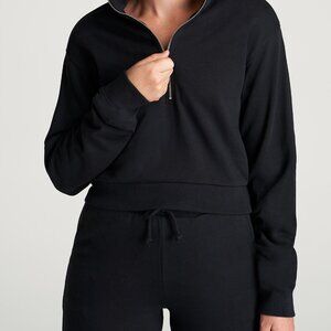 American Tall Wearever Fleece Cropped Half-Zip Sweatshirt for Tall Women in Blac
